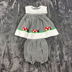 Vtg Samara Girls 18 Month Two-Piece Outfit Gingham Black White Ladybug Dress